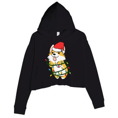 Corgi Santa Christmas Tree Lights Xmas Boys Corgmas Dog Crop Fleece Hoodie