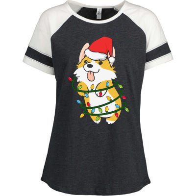 Corgi Santa Christmas Tree Lights Xmas Boys Corgmas Dog Enza Ladies Jersey Colorblock Tee