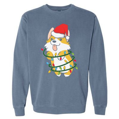 Corgi Santa Christmas Tree Lights Xmas Boys Corgmas Dog Garment-Dyed Sweatshirt