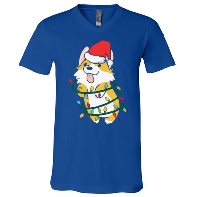 Corgi Santa Christmas Tree Lights Xmas Boys Corgmas Dog V-Neck T-Shirt