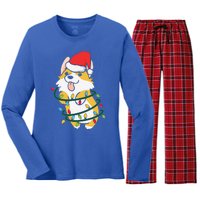 Corgi Santa Christmas Tree Lights Xmas Boys Corgmas Dog Women's Long Sleeve Flannel Pajama Set 