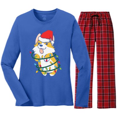 Corgi Santa Christmas Tree Lights Xmas Boys Corgmas Dog Women's Long Sleeve Flannel Pajama Set 