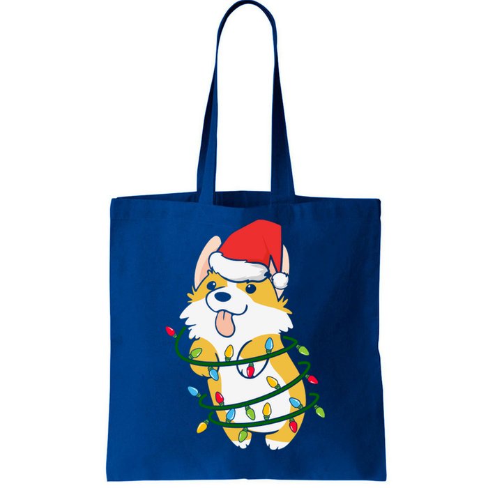 Corgi Santa Christmas Tree Lights Xmas Boys Corgmas Dog Tote Bag