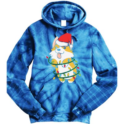 Corgi Santa Christmas Tree Lights Xmas Boys Corgmas Dog Tie Dye Hoodie