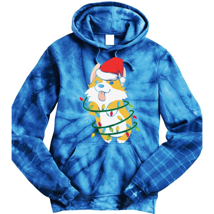 Corgi Santa Christmas Tree Lights Xmas Boys Corgmas Dog Tie Dye Hoodie