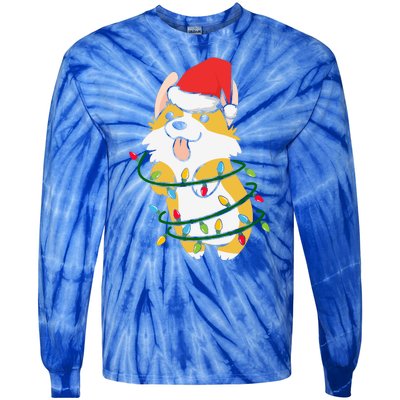 Corgi Santa Christmas Tree Lights Xmas Boys Corgmas Dog Tie-Dye Long Sleeve Shirt