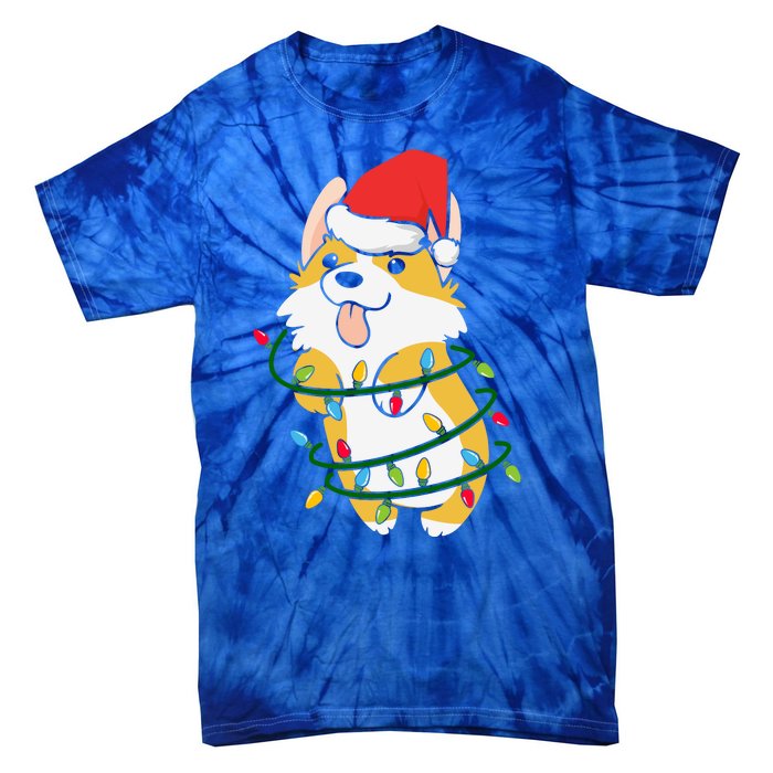 Corgi Santa Christmas Tree Lights Xmas Boys Corgmas Dog Tie-Dye T-Shirt