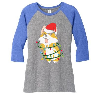 Corgi Santa Christmas Tree Lights Xmas Boys Corgmas Dog Women's Tri-Blend 3/4-Sleeve Raglan Shirt