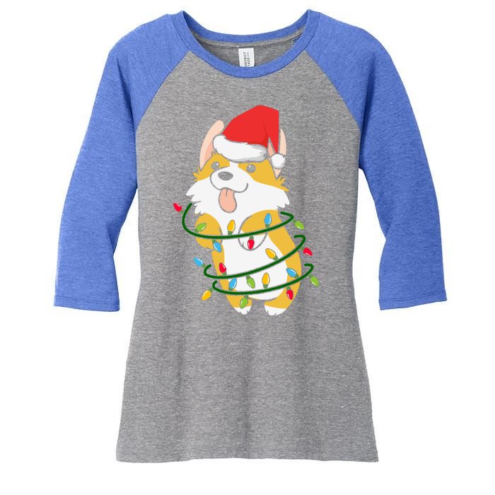 Corgi Santa Christmas Tree Lights Xmas Boys Corgmas Dog Women's Tri-Blend 3/4-Sleeve Raglan Shirt