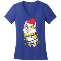 Corgi Santa Christmas Tree Lights Xmas Boys Corgmas Dog Women's V-Neck T-Shirt