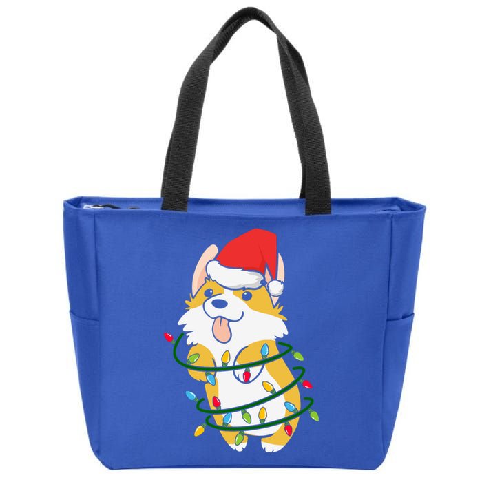 Corgi Santa Christmas Tree Lights Xmas Boys Corgmas Dog Zip Tote Bag