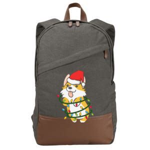 Corgi Santa Christmas Tree Lights Xmas Boys Corgmas Dog Cotton Canvas Backpack