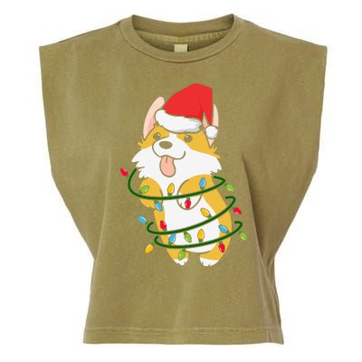 Corgi Santa Christmas Tree Lights Xmas Boys Corgmas Dog Garment-Dyed Women's Muscle Tee