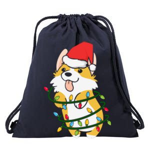 Corgi Santa Christmas Tree Lights Xmas Boys Corgmas Dog Drawstring Bag