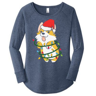 Corgi Santa Christmas Tree Lights Xmas Boys Corgmas Dog Women's Perfect Tri Tunic Long Sleeve Shirt