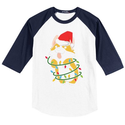 Corgi Santa Christmas Tree Lights Xmas Boys Corgmas Dog Baseball Sleeve Shirt