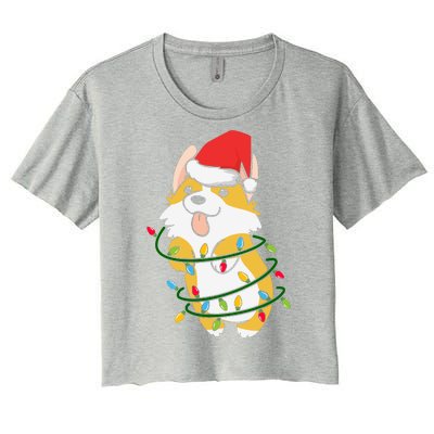 Corgi Santa Christmas Tree Lights Xmas Boys Corgmas Dog Women's Crop Top Tee