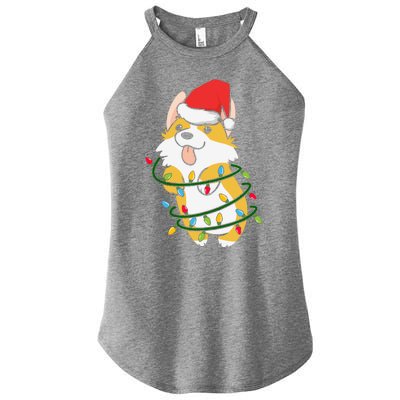 Corgi Santa Christmas Tree Lights Xmas Boys Corgmas Dog Women's Perfect Tri Rocker Tank