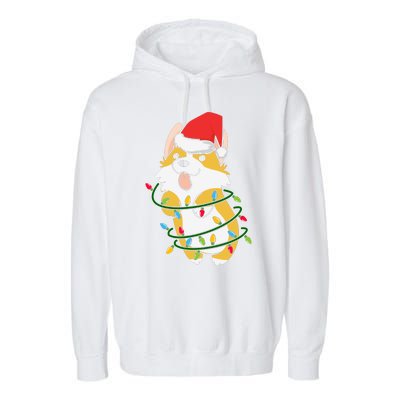 Corgi Santa Christmas Tree Lights Xmas Boys Corgmas Dog Garment-Dyed Fleece Hoodie