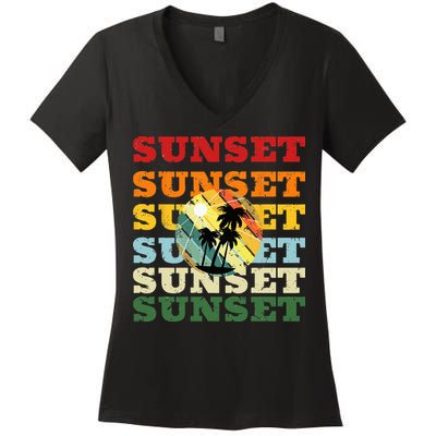 Cool Summer Casual Graphic Tee Retro Summer Women's V-Neck T-Shirt