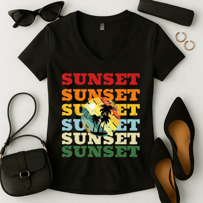 Cool Summer Casual Graphic Tee Retro Summer Women's V-Neck T-Shirt