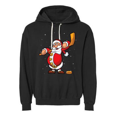 Christmas Santa Claus Ice Hockey Gifts Boys Teens Garment-Dyed Fleece Hoodie