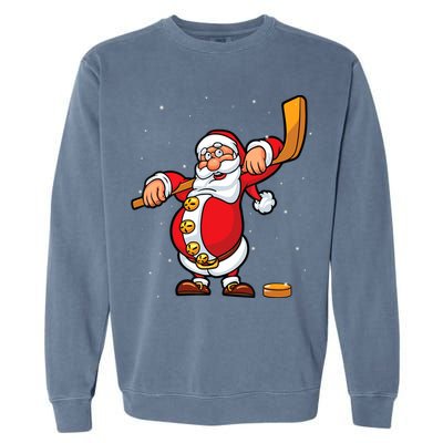 Christmas Santa Claus Ice Hockey Gifts Boys Teens Garment-Dyed Sweatshirt