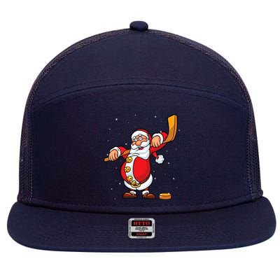 Christmas Santa Claus Ice Hockey Gifts Boys Teens 7 Panel Mesh Trucker Snapback Hat