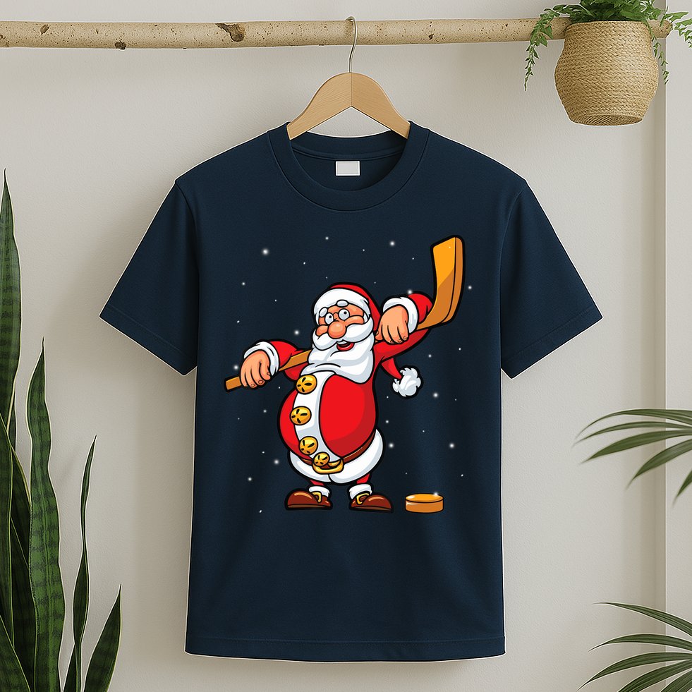 Christmas Santa Claus Ice Hockey Gifts Boys Teens T-Shirt