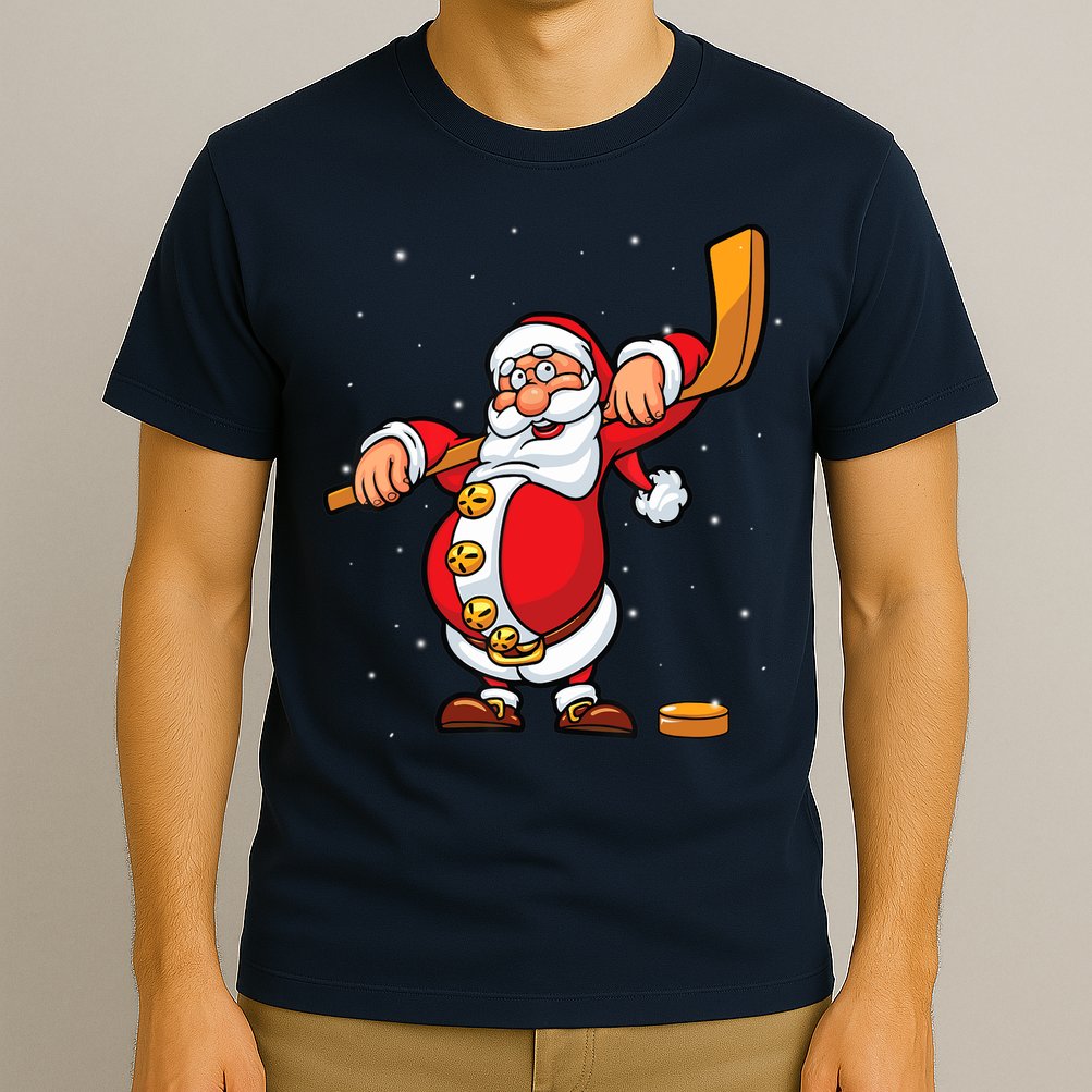 Christmas Santa Claus Ice Hockey Gifts Boys Teens T-Shirt