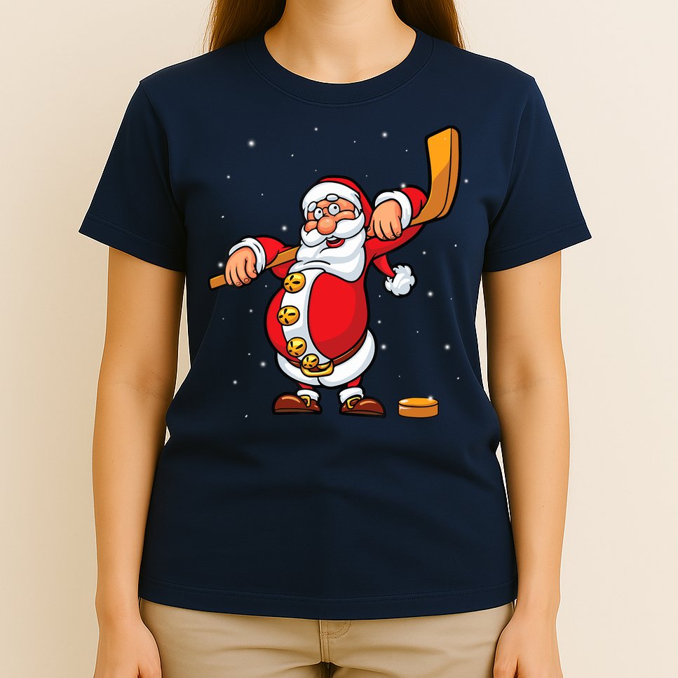 Christmas Santa Claus Ice Hockey Gifts Boys Teens T-Shirt