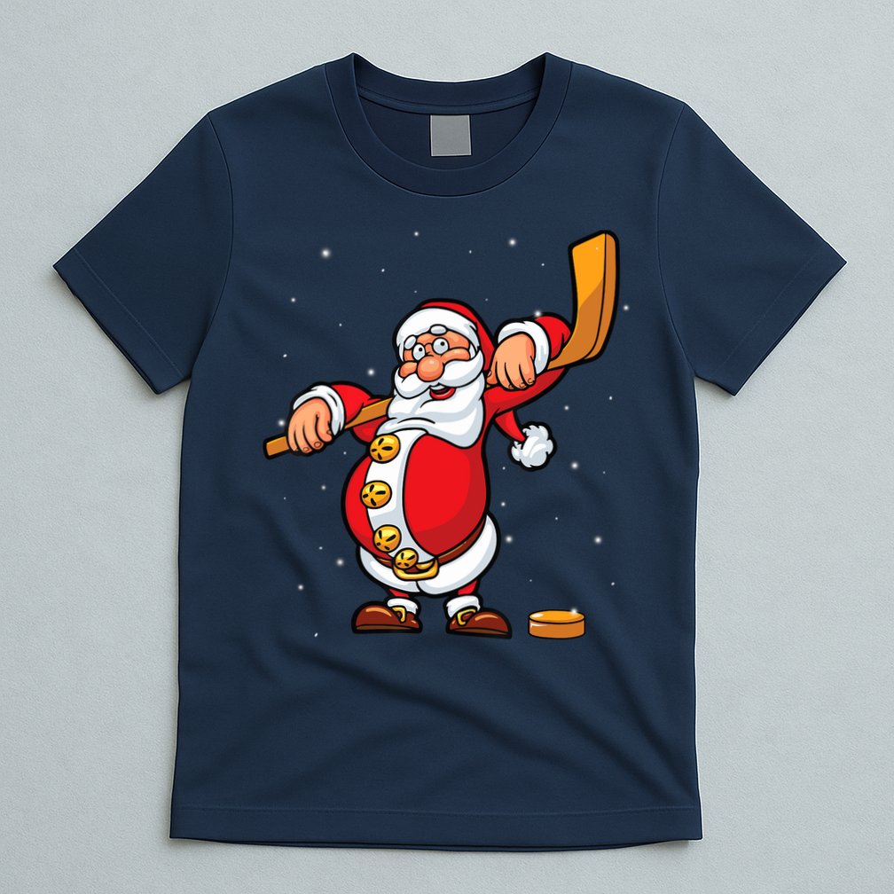 Christmas Santa Claus Ice Hockey Gifts Boys Teens T-Shirt
