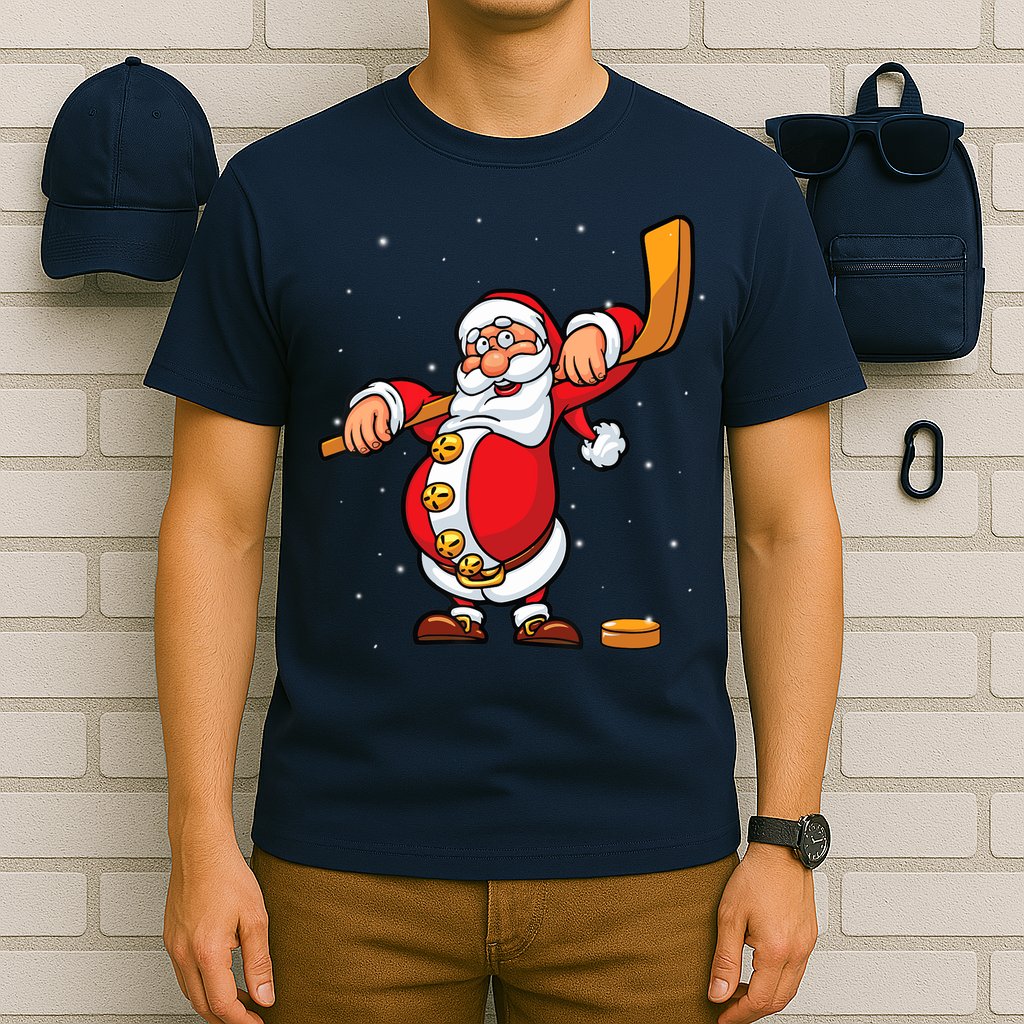 Christmas Santa Claus Ice Hockey Gifts Boys Teens T-Shirt