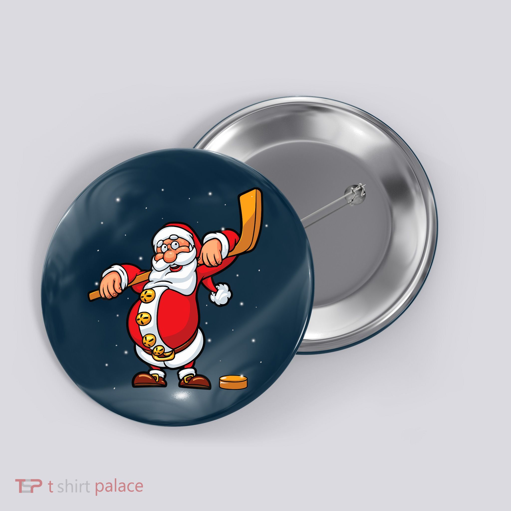 Christmas Santa Claus Ice Hockey Gifts Boys Teens Button
