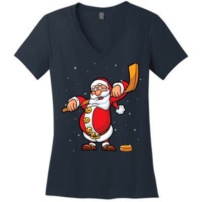 Christmas Santa Claus Ice Hockey Gifts Boys Teens Women's V-Neck T-Shirt