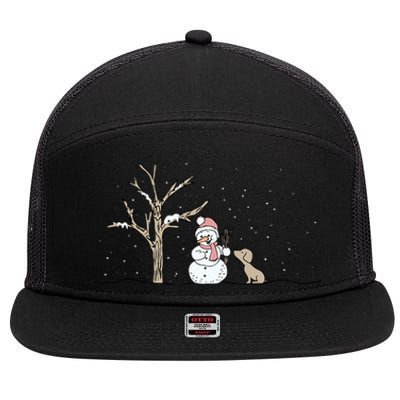 Christmas Snowman Cute Dog Xmas Holiday Minimalist 7 Panel Mesh Trucker Snapback Hat