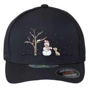 Christmas Snowman Cute Dog Xmas Holiday Minimalist Flexfit Unipanel Trucker Cap