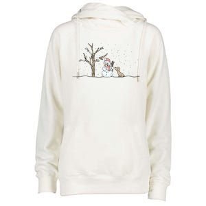 Christmas Snowman Cute Dog Xmas Holiday Minimalist Womens Funnel Neck Pullover Hood