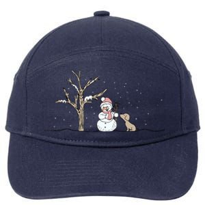 Christmas Snowman Cute Dog Xmas Holiday Minimalist 7-Panel Snapback Hat