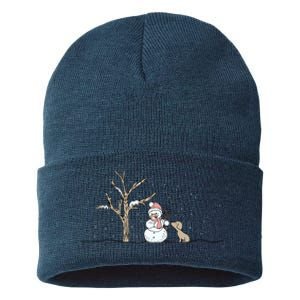 Christmas Snowman Cute Dog Xmas Holiday Minimalist Sustainable Knit Beanie