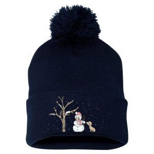 Christmas Snowman Cute Dog Xmas Holiday Minimalist Pom Pom 12in Knit Beanie