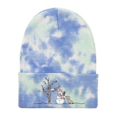 Christmas Snowman Cute Dog Xmas Holiday Minimalist Tie Dye 12in Knit Beanie