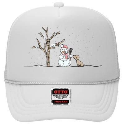 Christmas Snowman Cute Dog Xmas Holiday Minimalist High Crown Mesh Back Trucker Hat