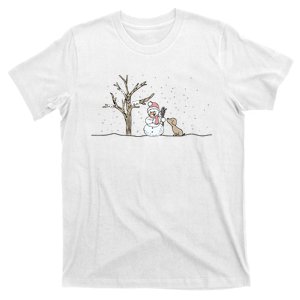 Christmas Snowman Cute Dog Xmas Holiday Minimalist T-Shirt