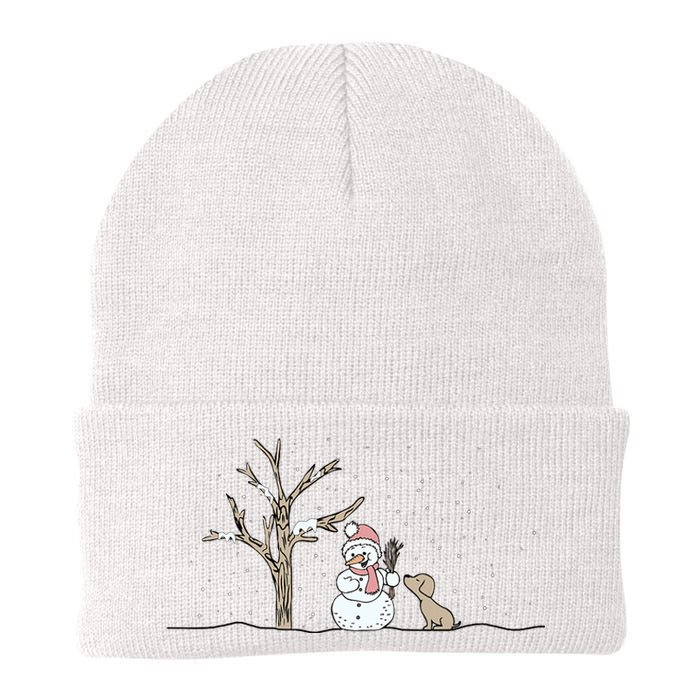 Christmas Snowman Cute Dog Xmas Holiday Minimalist Knit Cap Winter Beanie