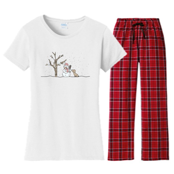 Christmas Snowman Cute Dog Xmas Holiday Minimalist Women's Flannel Pajama Set