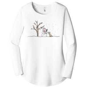 Christmas Snowman Cute Dog Xmas Holiday Minimalist Women's Perfect Tri Tunic Long Sleeve Shirt