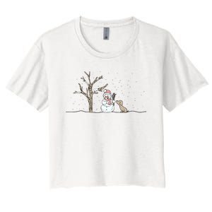 Christmas Snowman Cute Dog Xmas Holiday Minimalist Women's Crop Top Tee