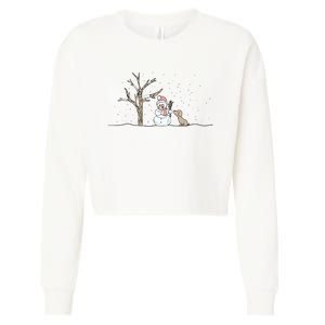 Christmas Snowman Cute Dog Xmas Holiday Minimalist Cropped Pullover Crew