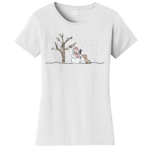 Christmas Snowman Cute Dog Xmas Holiday Minimalist Women's T-Shirt